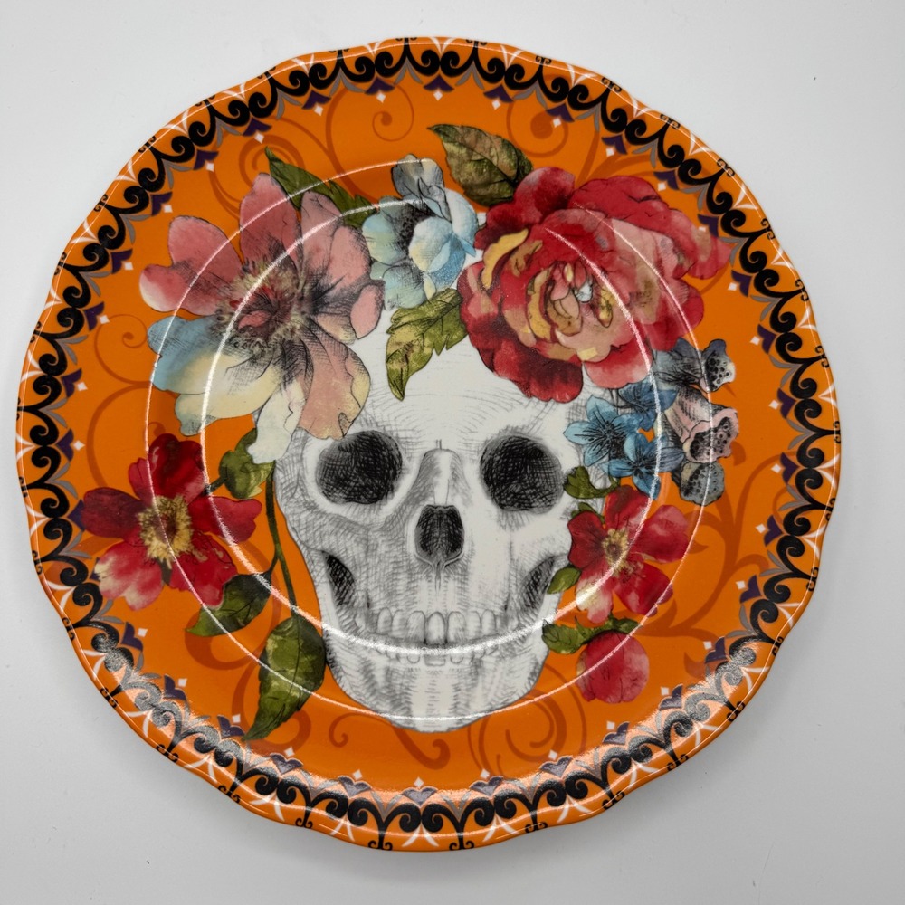 Floral Sugar Skull Halloween Day of the Dead 8.5" porcelain plate marbella skull